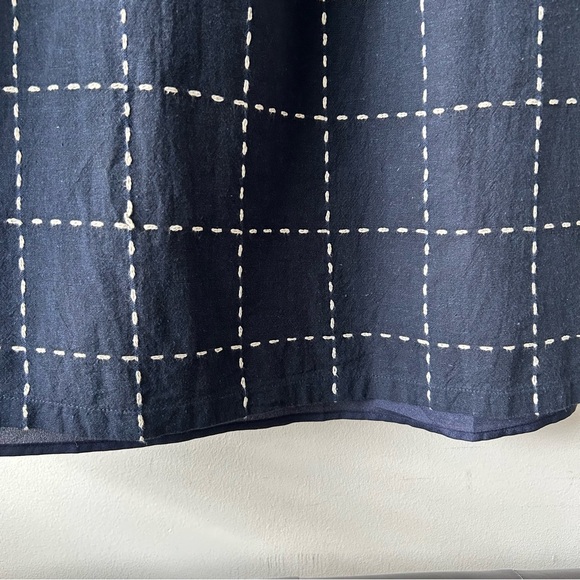 Navy and ivory windowpane grid print midi knee length dress - Picture 8 of 12